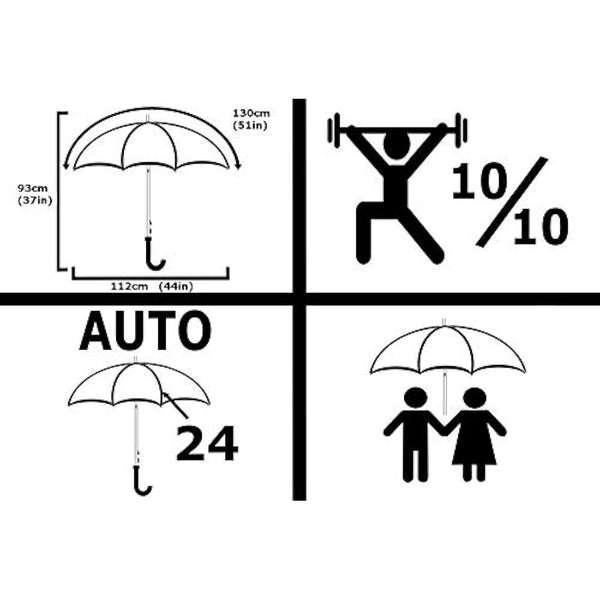 60MPH Strong Umbrella with 24 Ribs - Windproof Umbrella Automatic Large - Reinforced Frame - Wood Hook Handle - Best for Most Ribs - Designer Rainproof Big Golf Men Women - Black