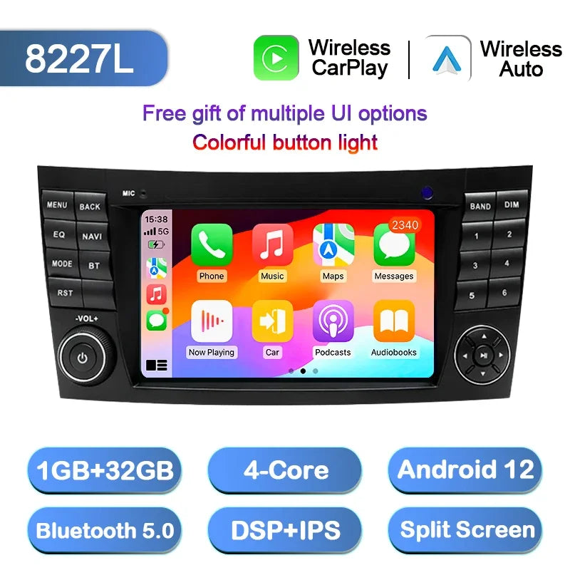 LELV 2din 7" Android 13 Car Radio For Mercedes Benz E-class W211 E200 E220 E300 E350 E240 E270 E280 W219 Carplay Stereo GPS 4G