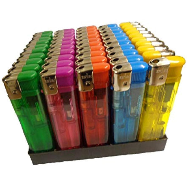 Electronic Refillable Lighters with Adjustable Flame Available in Different Packs (Pack of 50) Multicolor