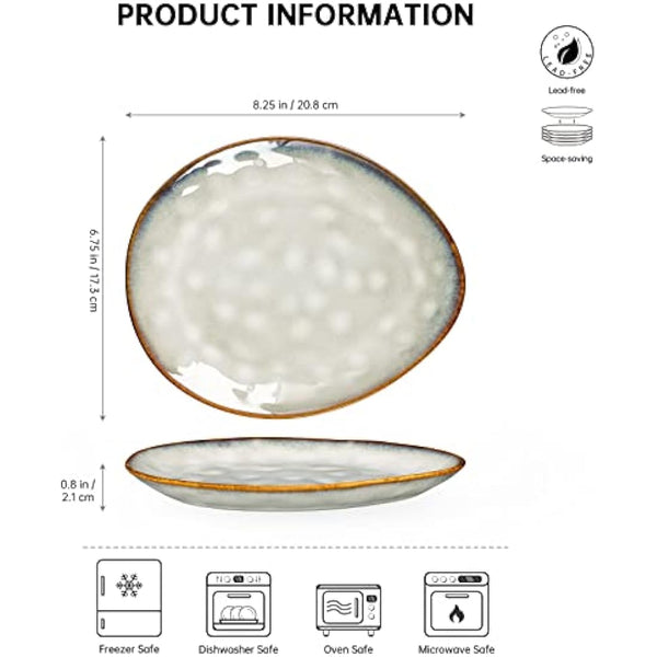 Henten Home Porcelain Breakfast Plate, Stoneware Snack and Dip Plates Set of 4, Cake Plate Tableware Set Dinner Service - Modern Beige Design