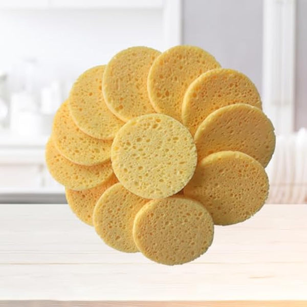 Healifty 50pcs Natural Wood Pulp Facial Sponges Round Beige Gentle Exfoliating & Makeup Removal - Hypoallergenic Deep Cleansing - Compressed Cellulose Eco-Sponge