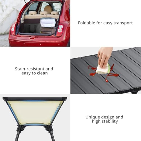 Anbte 3ft Folding Camping Table, 4 Adjustable Heights Tall Aluminum Roll Up Camping Table with Carrying Bag, Portable, for Picnic, Camping, BBQ, Party, Backyard, Beach, Patio, 88 cm X 40 cm, Black