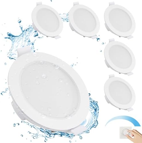 Gr4tec LED Downlight Ceiling IP65, 6 x 6W LED Recessed Ceiling Lights Dimmable 4000K Natural White 400LM, Bathroom Spotlights φ68mm-80mm Hole, Recessed Lighting for Living Room Bedroom