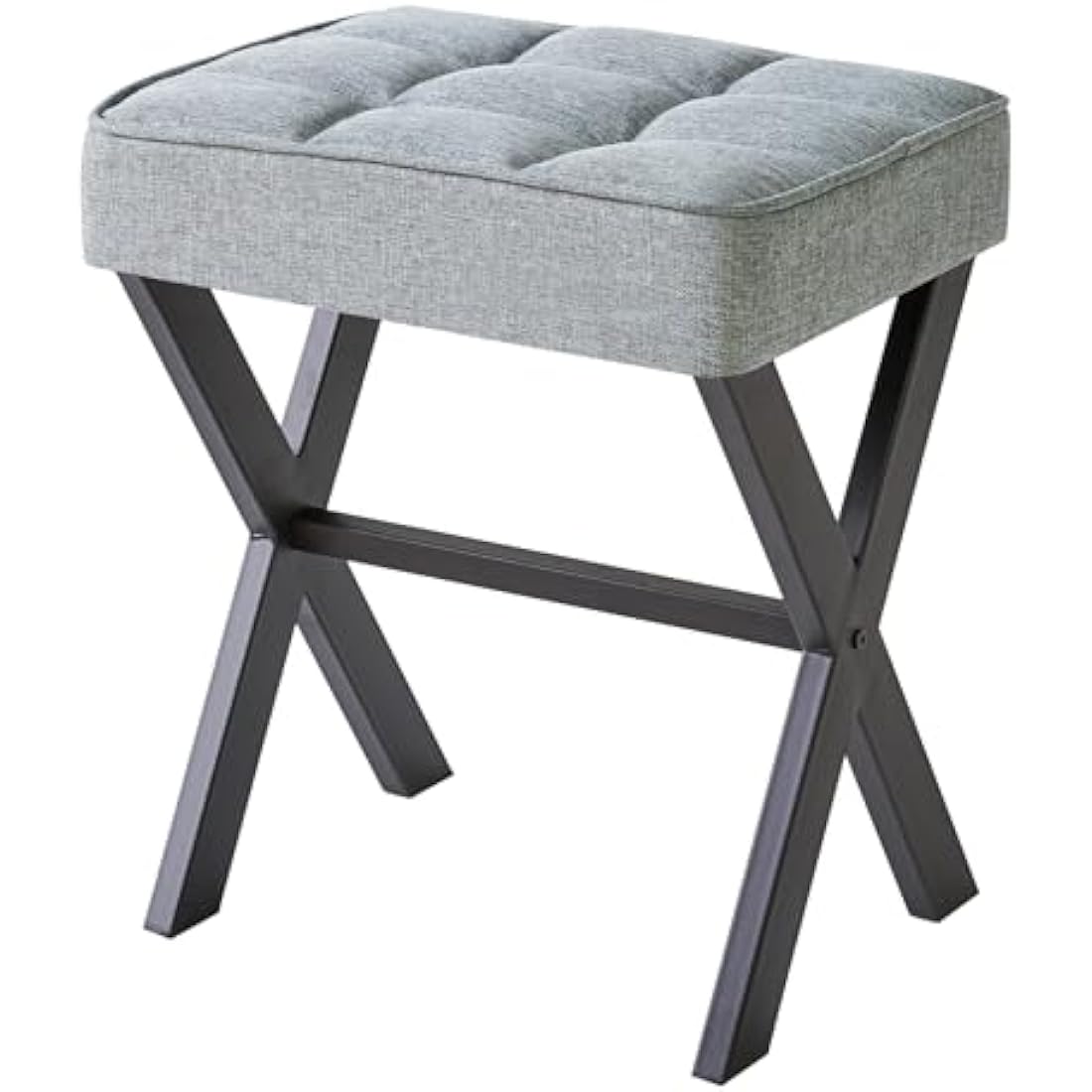IBUYKE Square Makeup Stool with X-Leg Foot Rest, Linen Footrest Stool, Ottoman Seat Vanity Stool, Multi-Use as Small Side Table, for Bedroom, Living Room, Blue Gray L/G-70L