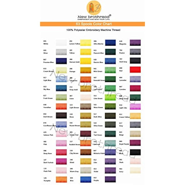 New brothread 63 Brother Colours Polyester Machine Embroidery Thread Kit 500M (550Y) Each Spool for Brother Babylock Janome Singer Pfaff Husqvarna Bernina Embroidery and Sewing Machines
