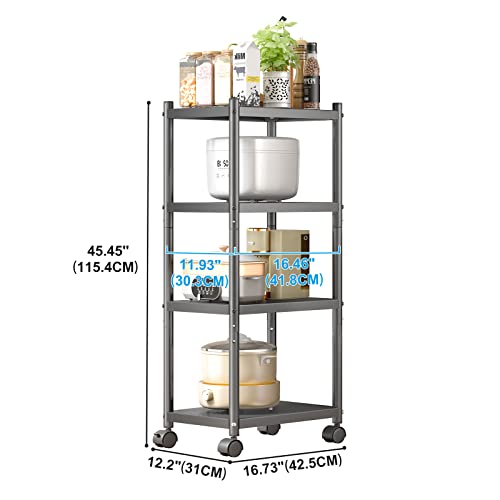 SAYZH Shelving Unit, 4 Tier Metal Kitchen Trolley on Wheels, Multifunctional Heavy Duty Narrow Storage Shelves Rack with Wheels and Anti-slip Feet for