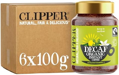 Clipper Decaf Organic Coffee | 6x 100g Jars Decaffeinated Instant Coffee | Bulk Buy for Home & Catering | Gourmet Sustainable Fairtrade Coffee by Clipper Teas | Ethically Sourced