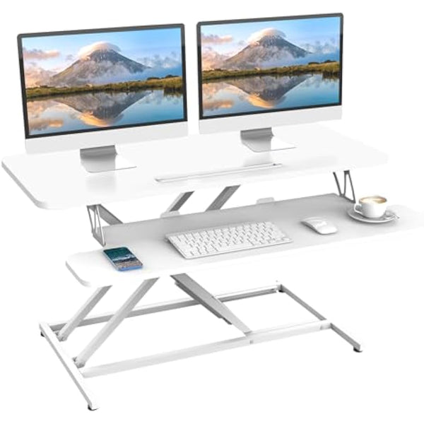 ERGOMAKER Standing Desk Converter, 36"/91cm Wide Height Adjustable Quick Sit to Stand Up Desk Riser for Dual Monitor