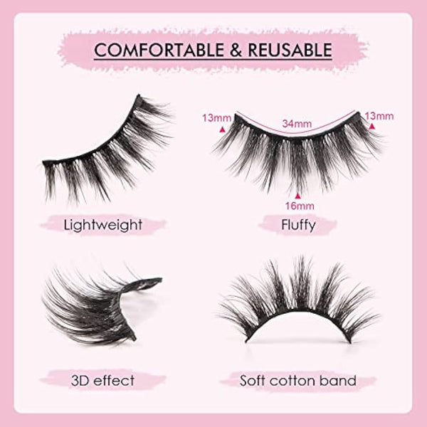 False Lashes Mink Natural Eyelashes 3D Mink Faux Mink Lashes Wispy Short Eyelashes Fluffy Lashes Natural Look 5 Pairs Pack by Glowingwin