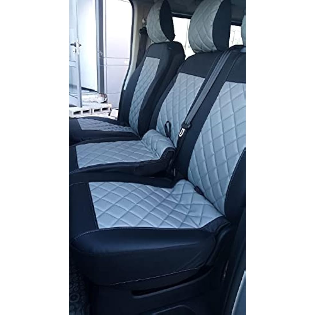 Front Seat Covers 2+1 Designed to fit Renault Trafic, Vauxhall Vivaro after 2015 Right Hand Drive BLACK-GRAY ECO LEATHER