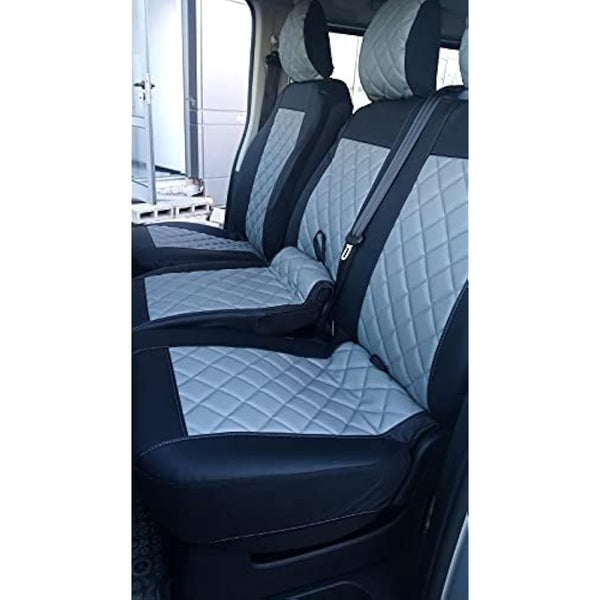 Front Seat Covers 2+1 Designed to fit Renault Trafic, Vauxhall Vivaro after 2015 Right Hand Drive BLACK-GRAY ECO LEATHER