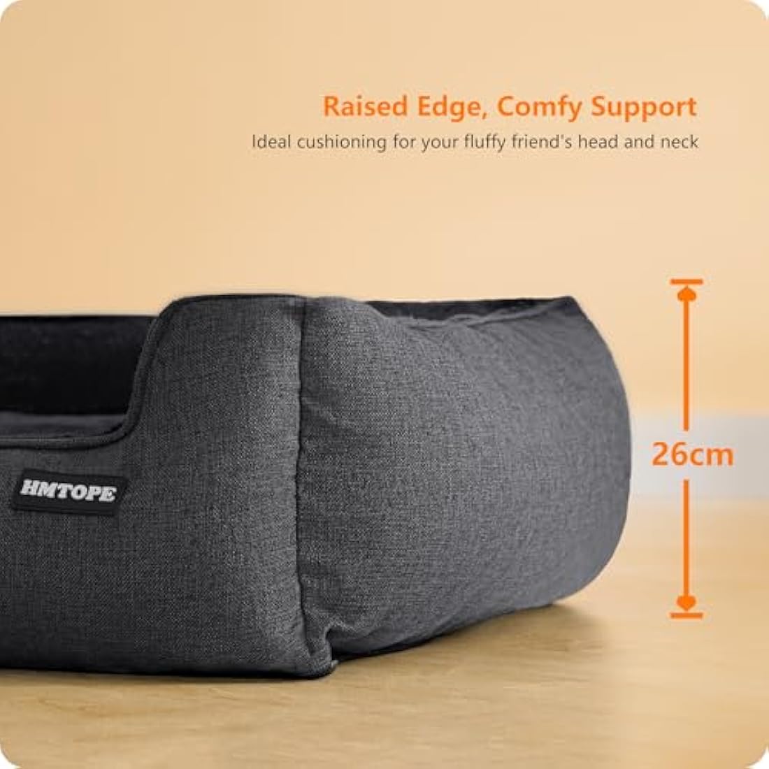 HMTOPE Dog Bed with Removable Cover, Washable Dog Sofa, Soft Dog Crate Mattress, Cat Pet Cushion for Small/Medium/Large Dogs, Dark Grey, 110 x 86 x 26 cm