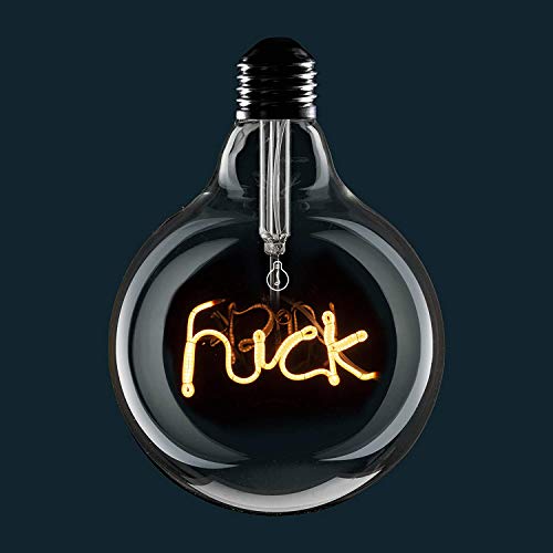 AMARCORDS - Led Bulb dimmable, Filament with The Inscription F**K, Warm Light 2500K, Smoky Glass Guy Globe, E27, 4W