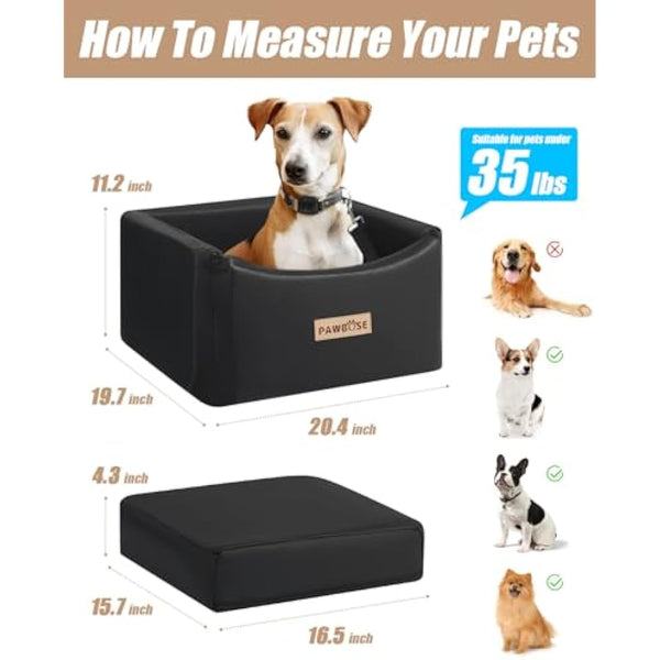 PAWBOSE Car Dog Seat for Small Medium Dogs up to 35lbs, Black Elevated Pet Car Seat with Dog Safety Belt, Waterproof Pet Car Travel Bed