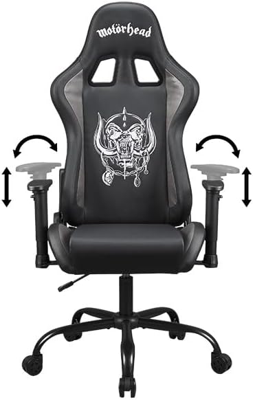 Subsonic Motorhead Gaming chair or office chair, gamer chair for adults, comfortable seat, integrated headrest, adjustable armrests and height, ergonomic backrest Black