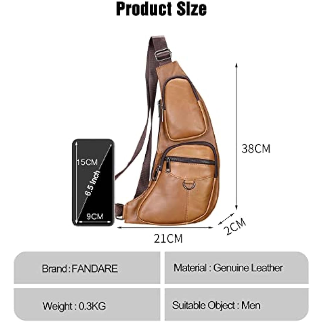 FANDARE Retro Sling Bag Genuine Leather Chest Crossbody Bag Hiking Cover Pack Rucksack Waterproof Shoulder Bag Sling Backpack for Business Travel Hiking Bicycle Sport Gym Pack Yellow