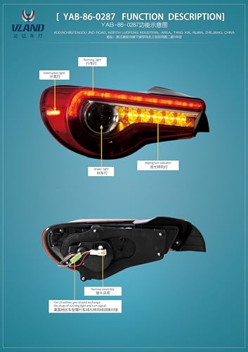 VLAND Rear Lights for GT86 FT86 2012-2020 BRZ 2013-2020 Tail Lights Assembly with Sequential Turn Signal (smoked a)