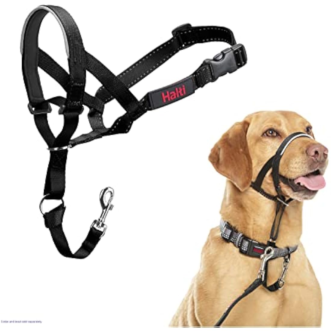 HALTI Headcollar Size 3 Black, UK Bestselling Harness to Stop Pulling on the Lead, Easy to Use, Padded Nose Band, Adjustable & Reflective, Professional Anti-Pull Training Aid for Medium Dogs