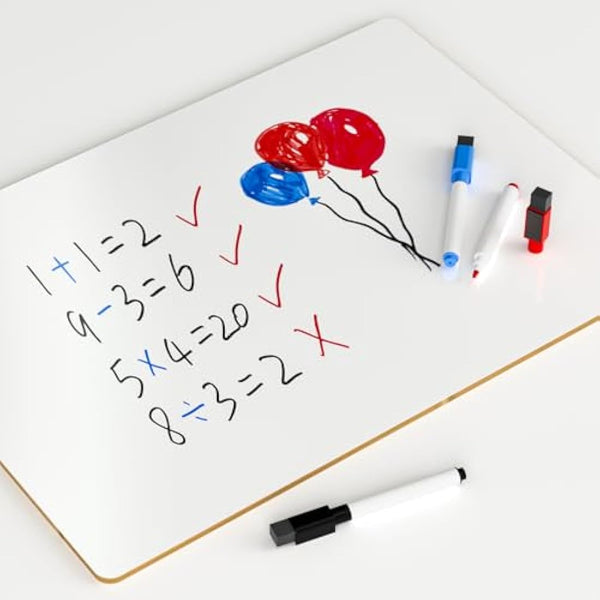 Nicpro Dry Erase Mini Whiteboard A3, 30 x 42 cm Double Sided Lapboard with 3 Water-Based Pens Learning Small White Board Portable Drawing Writing for Student and Classroom Use