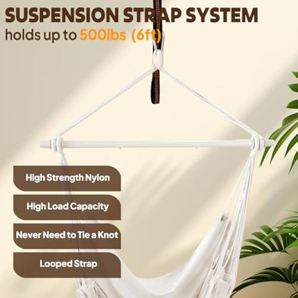 Chihee Hammock Chair Swing Chair Strong Metal Collapsible Spreader Bar Portable Hanging Chair Max 330 lbs Comfy Seat Patio Lawn Chair Cotton Blended for Superior Comfort Durability Indoor Outdoor
