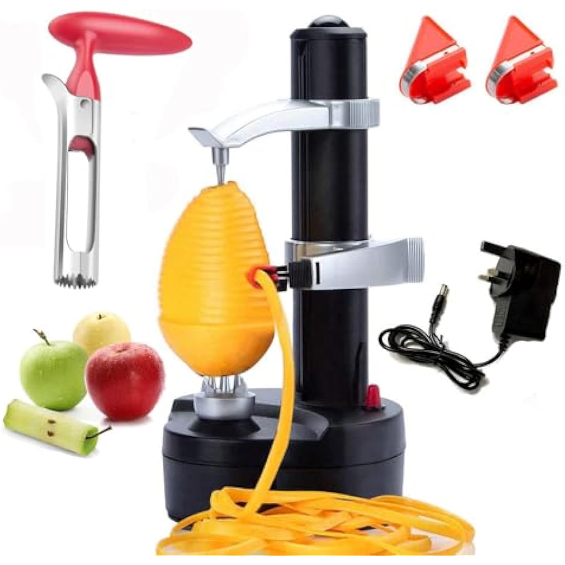 AIHANCH Automatic Potato Peeler Electric Peeler for Potatoes and Fruit [1 Adapter 2 Extra Blades] - Electric Apple Peeler Fruit Peeler Stainless Steel Kitchen Peeling Tool with Apple Corer