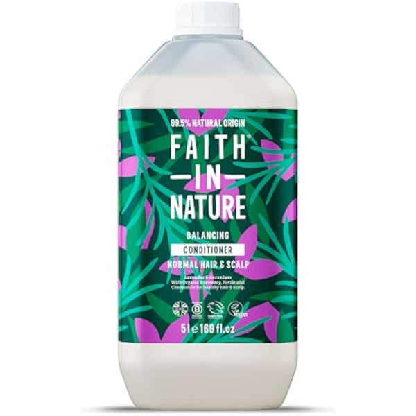 Faith In Nature Natural Lavender & Geranium Conditioner, Balancing for Normal Hair & Scalp, Vegan & Cruelty Free, No SLS, Silicones or Parabens, 5L Refill Pack