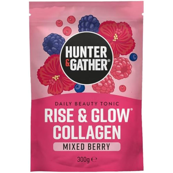 Hunter & Gather Rise & Glow Collagen Daily Beauty Tonic 300g - Mixed Berry - Wild Caught Marine Collagen - Real Food Ingredients with Hyaluronic Acid - Keto, No Added Sweeteners - Just Add Water
