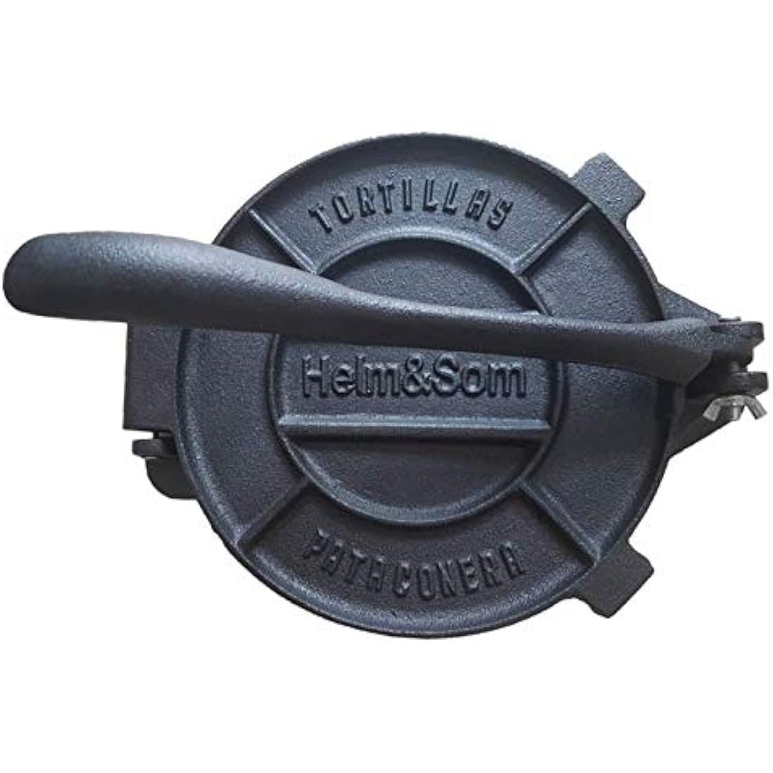 Helm & Som Pre-Seasoned Cast Iron Tortilla Press Pataconera (8 inch) | 100 Pieces of Parchment Paper Included | Tortilla Maker| Roti Press | Perfect for Your Home or Restaurant