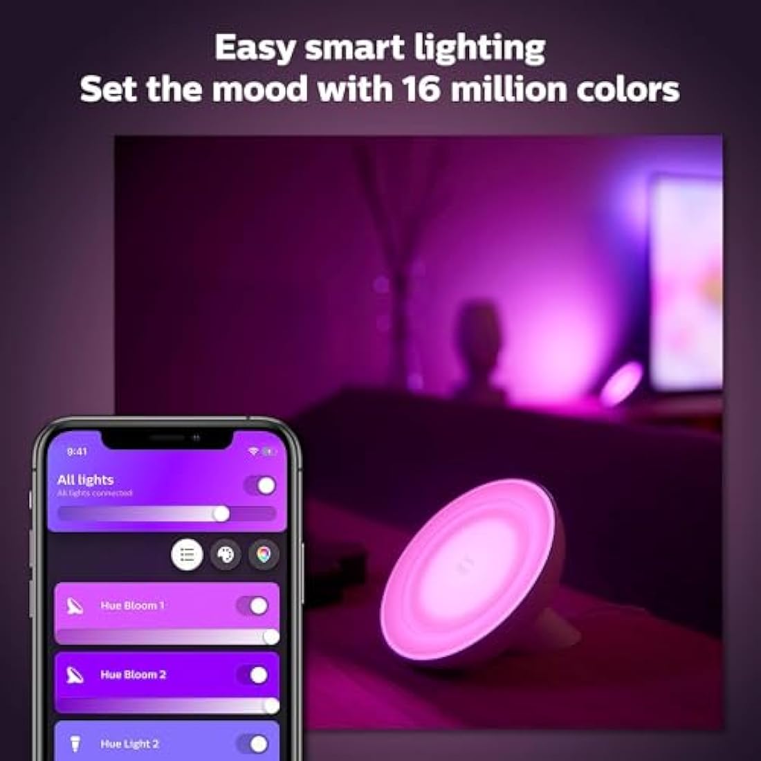 Philips Hue Bloom White and Colour Ambiance [White] Smart LED Table Lamp, with Bluetooth Works with Alexa and Google Assistant, 7 watts