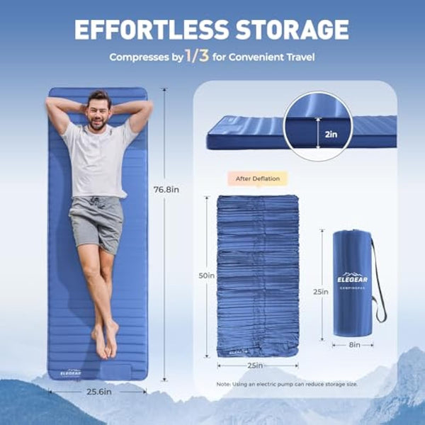 Elegear Self Inflating Foam Camping Mat, Memory Foam Camping Mattress, Inflatable Sleeping Mat Pad with Foot Pump, Portable Air Mattress for Outdoor Backpacking Hiking Travel
