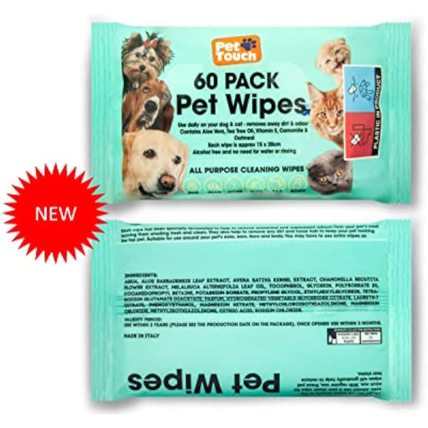 Dog Wipes All Purpose Cleaning Pet Wipes for Dogs Cats Puppies Alcohol Free (1 Pack of 60 Wipes)