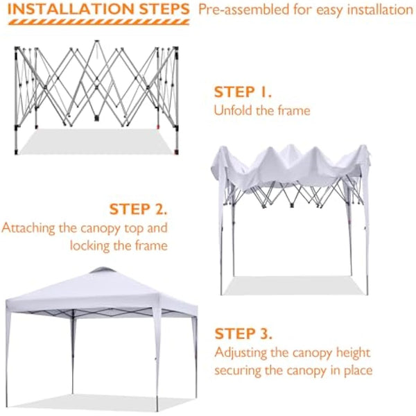 BONTEC 3x3m Pop Up Gazebo with 50+ UPF Protection, Waterproof Canopy Tent with Easy Setup, Height Adjustable, Portable with Wheeled Carry Bag, Perfect for Outdoor Events, Camping, Beach, and Parties