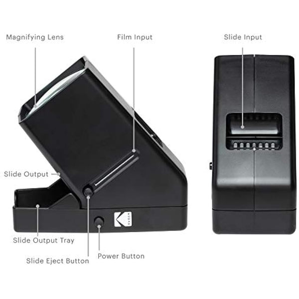Kodak RODESV25 35-mm Slide Projector and Film Viewing Device, Battery-Operated, 3x Magnification, LED Illuminated Display, for 35-mm Slides and Film Negatives, Black