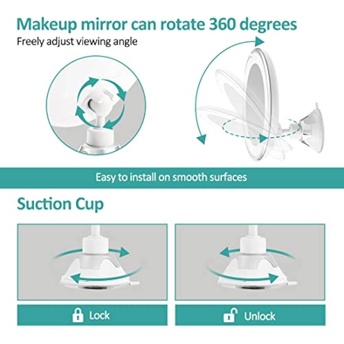 EMKE 5X Magnifying Shaving Mirror with Light, LED Travel Makeup Mirror with Locking Suction Mount | 360° Swivel | Cool Light | Battery, Portable Illuminated for Bathroom, 175mm (UCM03BTMX1W)