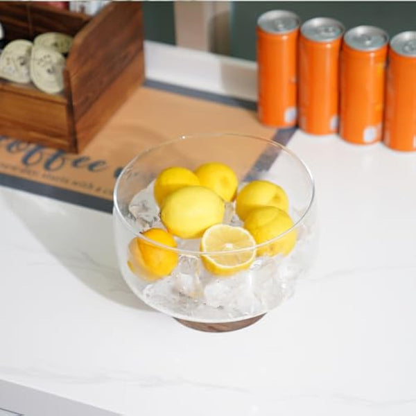 NiHome 123oz/3.6L Large Glass Trifle Bowl with Elegant Acacia Wood Stand, Versatile Serving Dish for Cakes, Salads, Desserts, Stylish Display for Parties, Weddings, Special Occasions