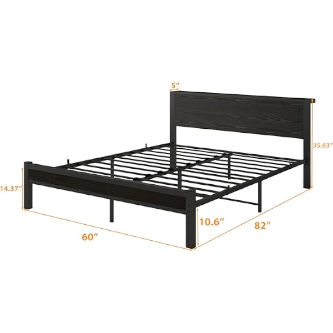 DUMEE King Size Bed Frame with Wooden Storage Headboard, Metal Bed Frame King Size Bed Base/Mattress Foundation, Enhanced Support Noise Free, Black