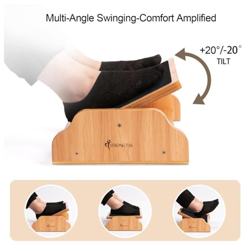 StrongTek Wooden Foot Rest Under Desk with Anti-Slip Surface, Rocking Foot Stool for Home Office, 30 Degree Tilt Angle Rocking Foot Stool, Foot Rest