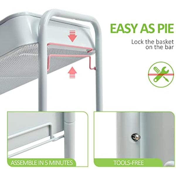 KINGRACK 3 Tier Metal Storage Trolley on Wheels with Removeable Wooden Worktop Trap Table Cover, Beauty Book Craft Tea Art Trolley for Home Bathroom Kitchen Laundry, No screws needed Easy