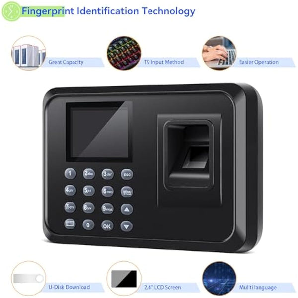 Diseleri Employee Time Clock, Clocking in Machines for Small Business, Fingerprint Punch Card Machine with 2.4 TFT LCD Fingerprint Password, Checking-in Recorder for Business Scanner with 8G U-Disk