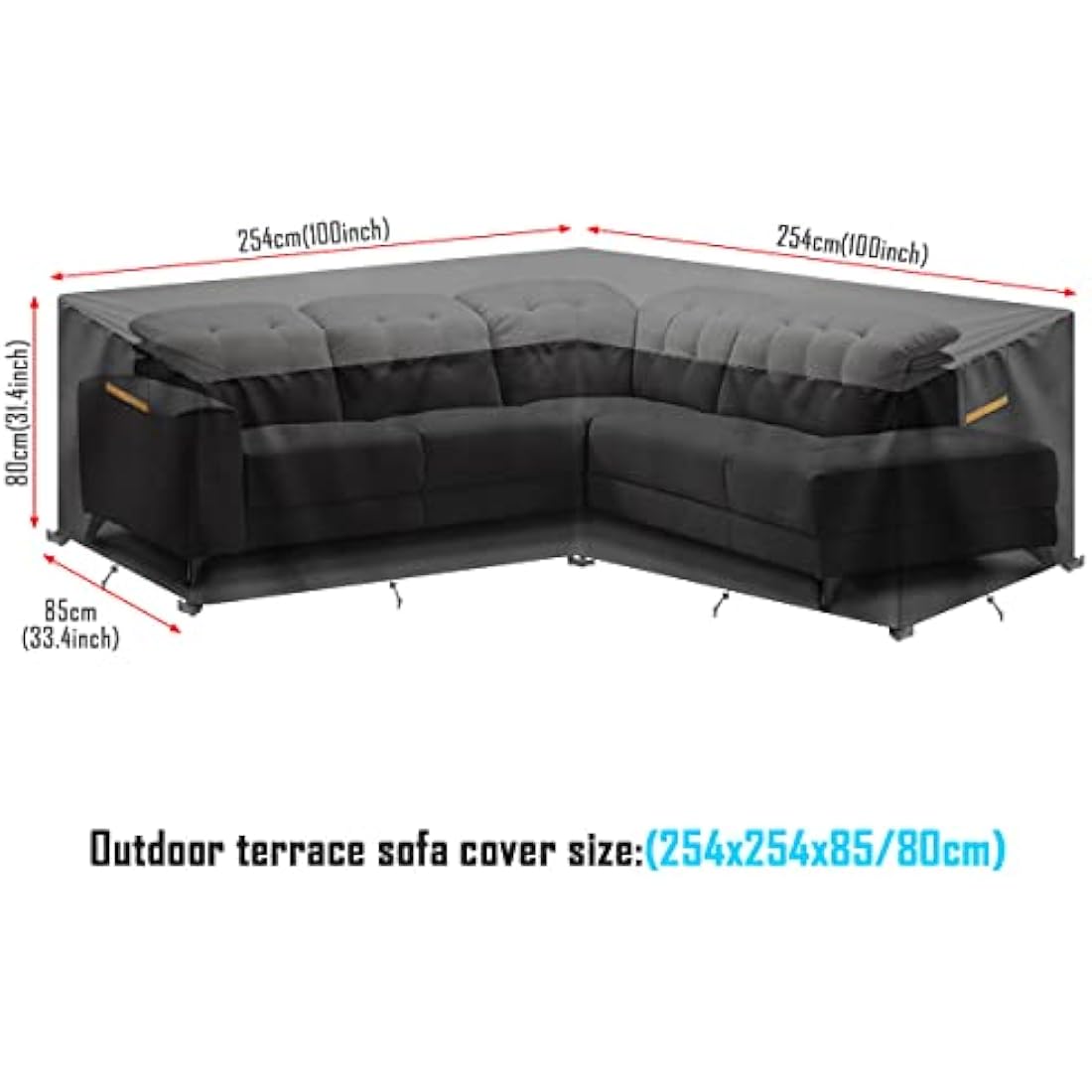 SanGlory Garden V-Shape Furniture Cover Waterproof 420D Oxford Fabric Outdoor Rattan Corner Sofa Cover L-Shaped Rattan Corner Sofa Covers 254x254x85/80cm