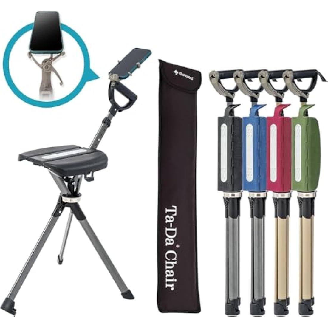 Ta-Da Chair Series 2 PRO - Walking Stick with Seat, Lightweight Aluminium Pole Frame & Sturdy Foldable Stool (up to 136kg), Easy Folding Design, Ideal for Hiking & Outdoors - Adjustable