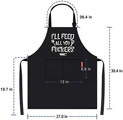 APRONPANDA I'll Feed All You - Funny Black BBQ Chef Aprons for Men Women with 2 Pockets - Gifts for Men, Birthday Gifts for Husband, Son, Boyfriend- Kitchen Cooking Grilling Apron