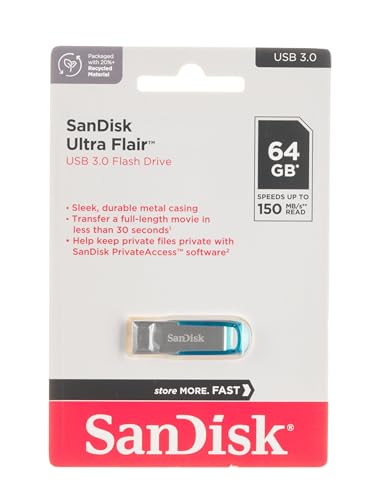 SanDisk Ultra Flair 256GB USB 3.0 Flash Drive, USB Stick, memory stick with transfer speeds up to 150MB/s Read, Durable, Sleek Metal Casing, Silver/Black
