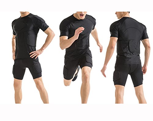 DGYAO Padded Comprssion T Shirt, Mens Rugby Safe Guard Top for Chest Rib Shoulder Protector Large