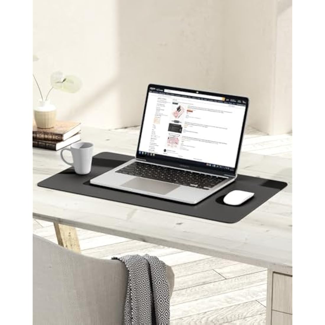 YSAGi Non-Slip Desk Pad, Waterproof PVC Leather Desk Table Protector, Ultra Thin Large Mouse Pad, Easy Clean Laptop Desk Writing Mat for Office Work/Home/Decor (60 x 35 cm, Dark Gray)