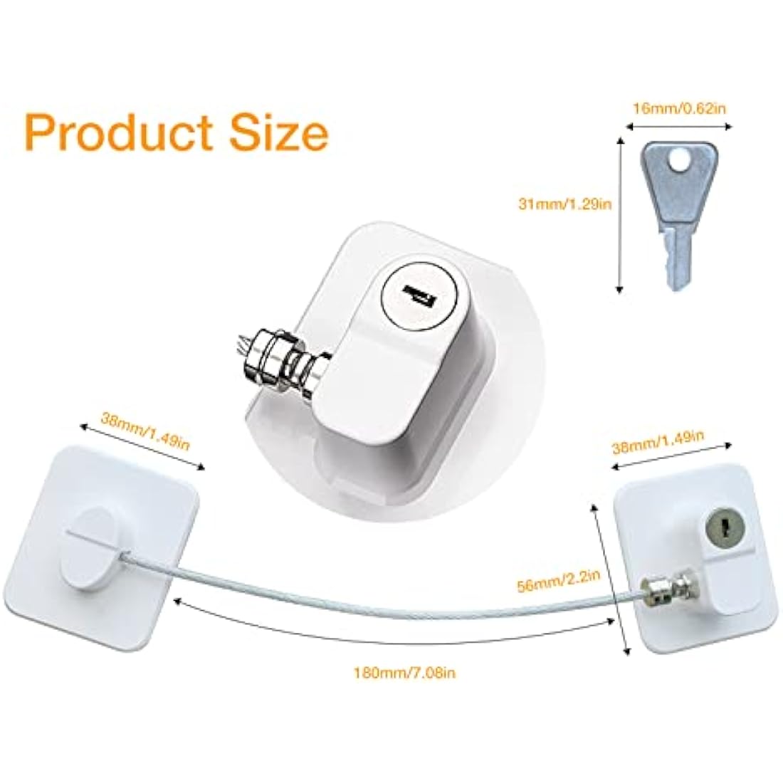 2 Pack Window Safety Locks with Keys, NewBinn Child Baby Safety Security Refrigerator Locks Cable, Adhesive Window Opening Restrictors Security Locks for Fridge Freezer Childproof