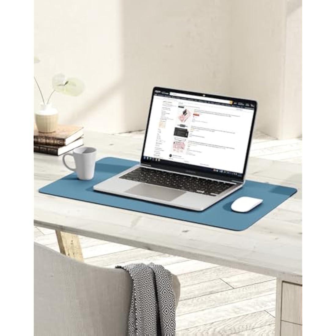 YSAGi Non-Slip Desk Pad, Waterproof PVC Leather Desk Table Protector, Ultra Thin Large Mouse Pad, Easy Clean Laptop Desk Writing Mat for Office Work/Home/Decor (60 x 35 cm, Azure)
