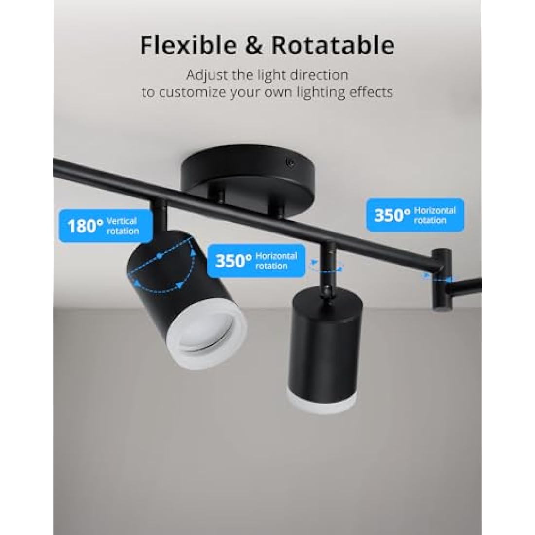 Gr4tec Spotlight Ceiling Lights 6 Way, Black Ceiling Light Fitting Rotatable, Modern LED Spotlight Bar GU10, Indoor Kitchen Spot Light for Living Room Bedroom Hallway, Bulb Not Included