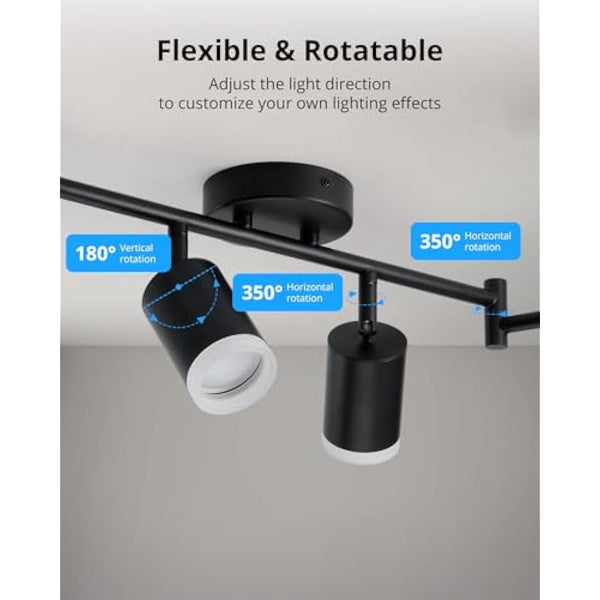 Gr4tec Spotlight Ceiling Lights 6 Way, Black Ceiling Light Fitting Rotatable, Modern LED Spotlight Bar GU10, Indoor Kitchen Spot Light for Living Room Bedroom Hallway, Bulb Not Included
