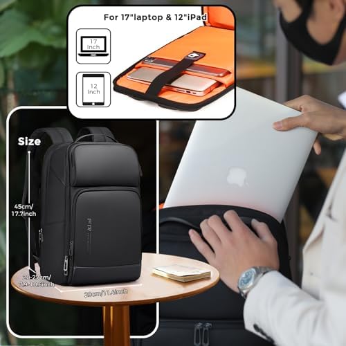 FENRUIEN Expandable Laptop Backpack Business Backpack Men's Laptop Bag 17 Inch for Men and Women Teenagers with Laptop Compartment USB Charging Port Backpack